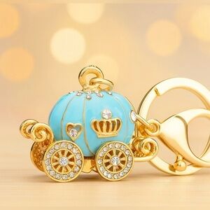 Bag Charm Cinderella-inspired Carriage Keychain Keyring Blue Pumpkin,Rhinestones